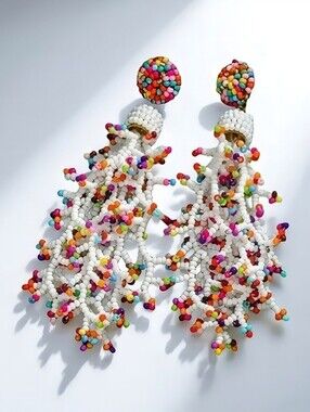 Coral Beaded Earrings 3.6" Long X 1" Wide NWOT